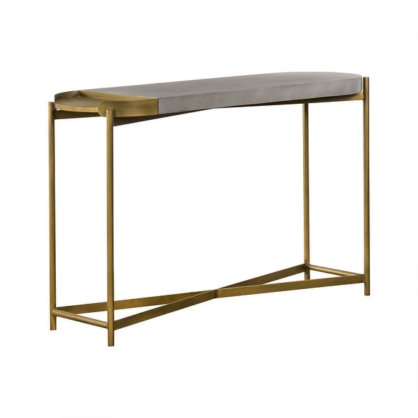 Concrete Console Table with X shape Base， Gray and Gold