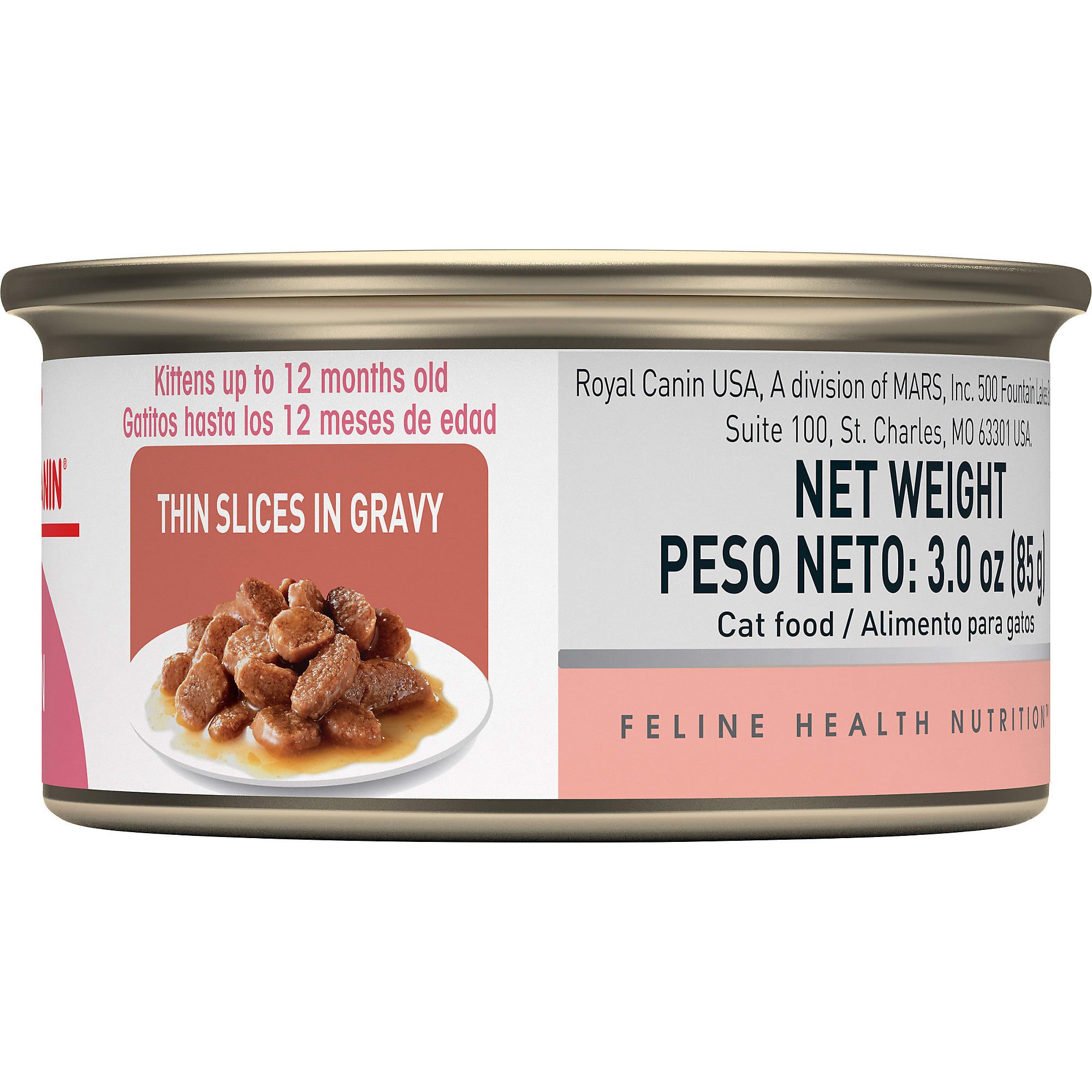 Royal Canin Feline Health Nutrition Kitten Thin Slices in Gravy Canned Cat Food， 3 oz.， Case of 24