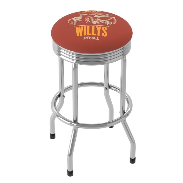 Jeep Willys Red 360 Degree Swivel Barstool with Foam Padded Seat - 20.75 x 20.75 x 29