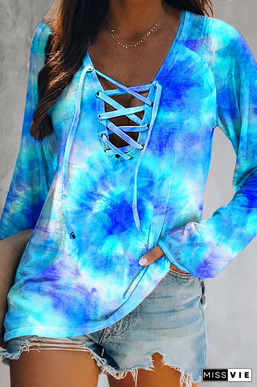 Tie Dye Lace Up T-Shirt