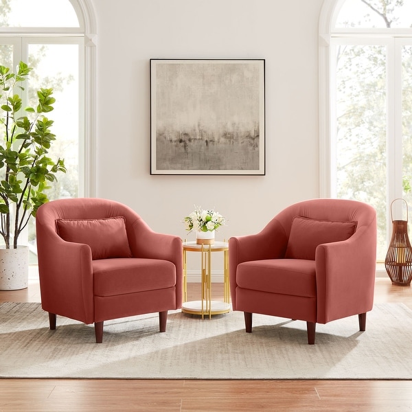 VANOMi 28.34''W Set Of 2 Accent Armchair， Velvet Barrel Chair with Solid Wood Legs