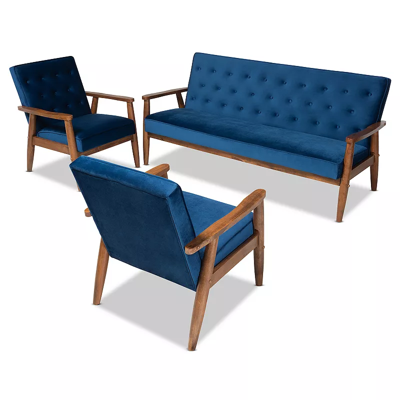 Baxton Studio Sorrento Sofa and Chair 3-Piece Set