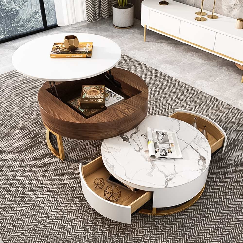 Modern Nesting Coffee Table Set with Sintered Stone Top Lift-top Coffee Table Set of 2