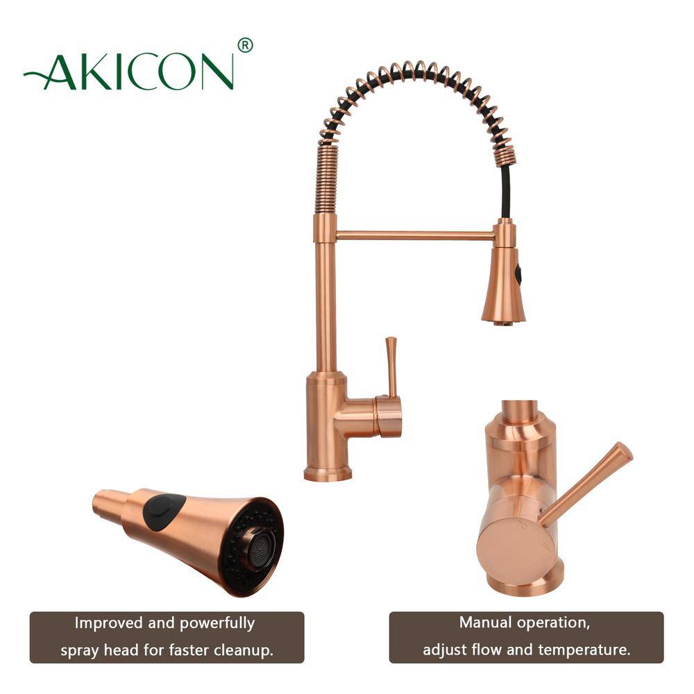 Akicon 4 in. Centerset Single-Handle Pre-Rinse Spring Pull Down Sprayer Kitchen Faucet in Copper AK566C