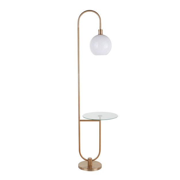 Trombone Contemporary glam Floor Lamp With Metal And Glass Shelf Gold includes Led Light Bulb Lumisource