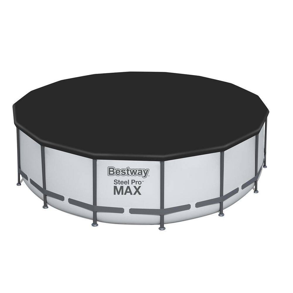 Bestway Pro MAX 16 ft. x 16 ft. Round 48 in. Metal Frame Above Ground Swimming Pool with Pump  Cover 5613AE-BW