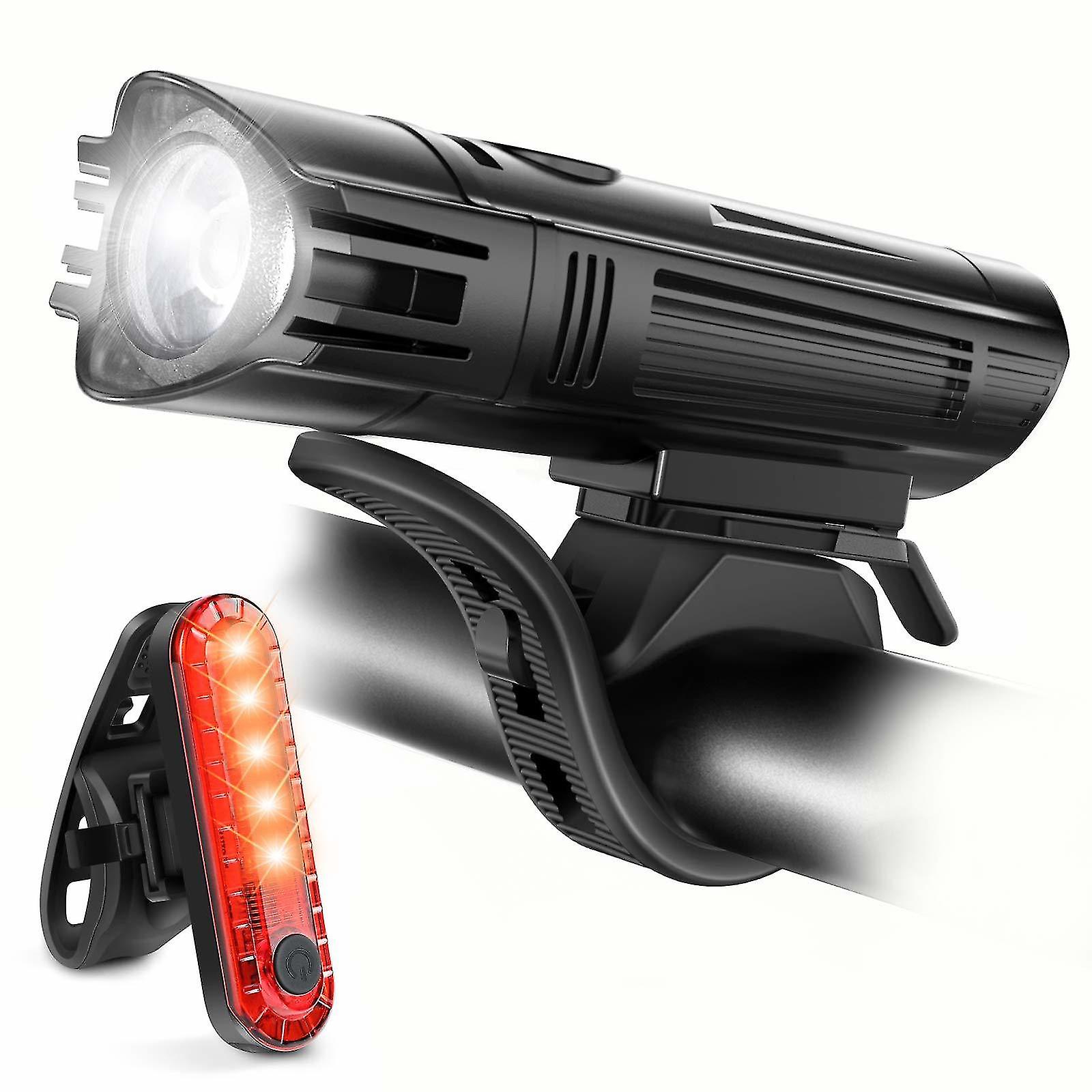 USB Rechargeable LED Bike Lights Set - Front Light Taillight Combinations LED Bicycle Light Set（black）