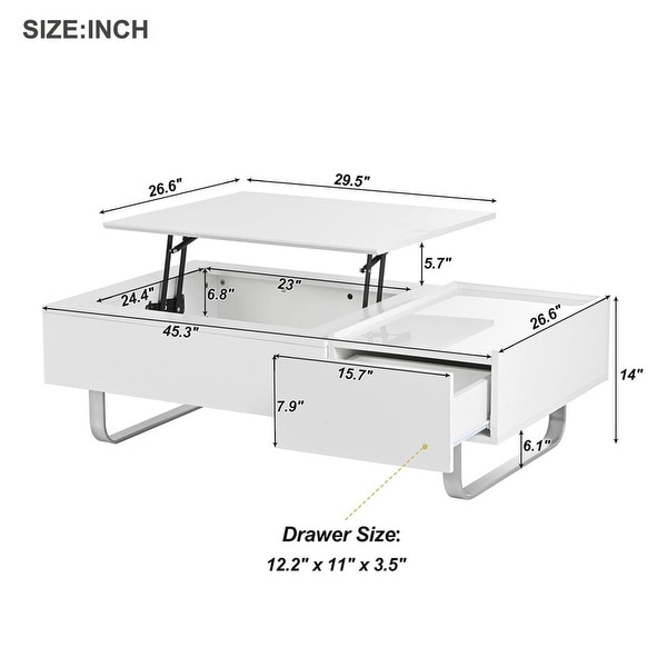 Stylish multi-functional lifting countertop coffee table， modern cocktail table with metal frame legs