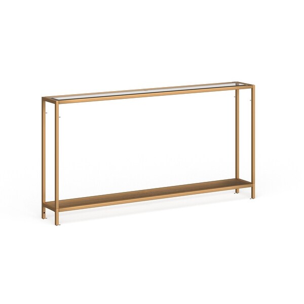 SEI Furniture Grant Wall-hug Goldtone Metal and Glass Console Table