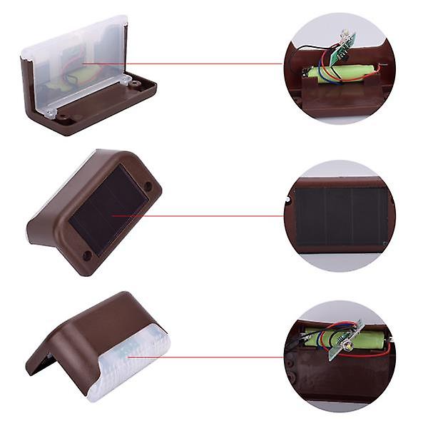 4x Brown Solar Step Light 200mah Battery Waterproof Ip65 Smart Light Control Outdoor Fence Light 1.2v 0.2w Warm White Light 45529