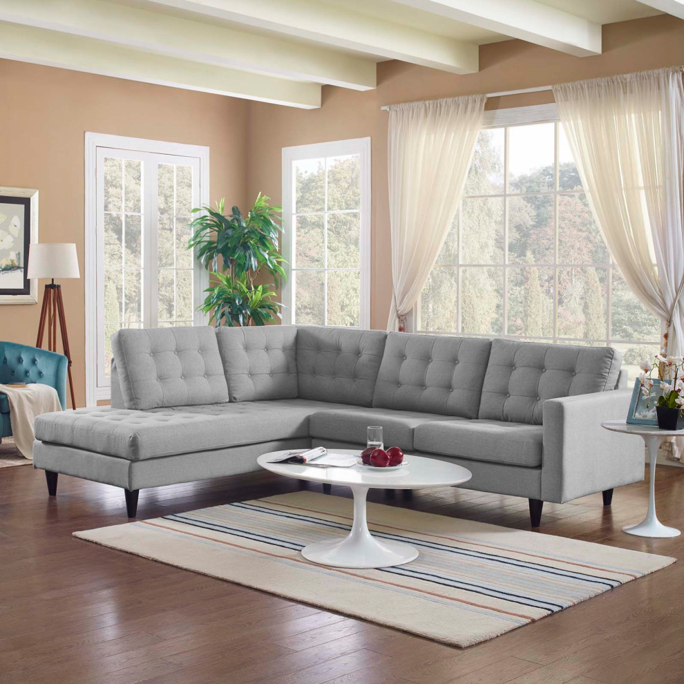 Modway Empress 2 Piece Fabric Upholstered Left Facing Sectional in Light Gray   Midcentury   Sectional Sofas   by Kolibri Decor  Houzz