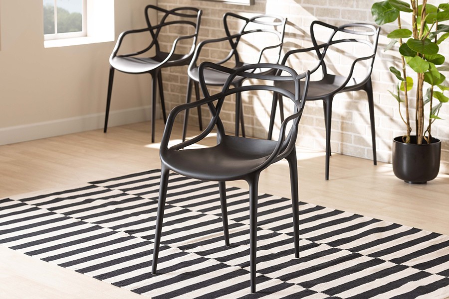 Wholesale Interiors Baxton Studio Landry Modern and Contemporary Black Finished Polypropylene Plastic 4-Piece Stackable Dining Chair Set - Wholesale Interiors AY-PC10-Black Plastic-DC