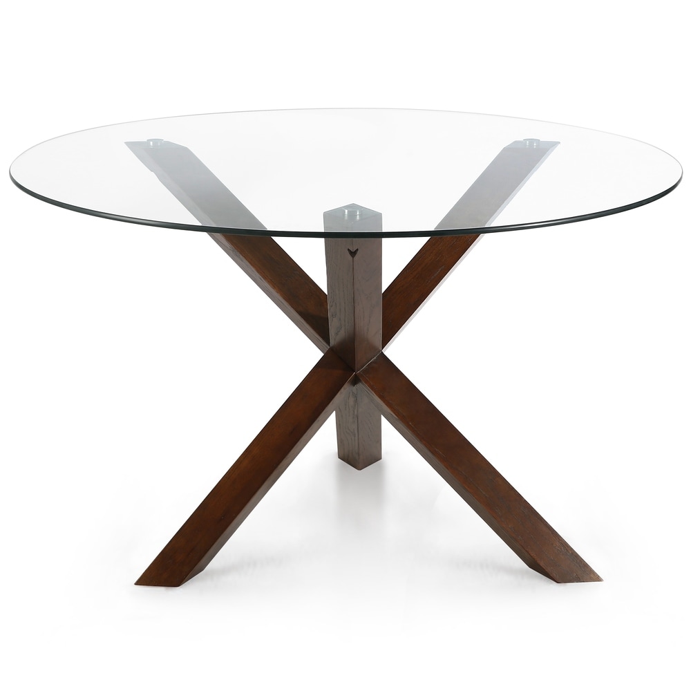 Poly and Bark Kennedy Round Glass and Wood Dining Table