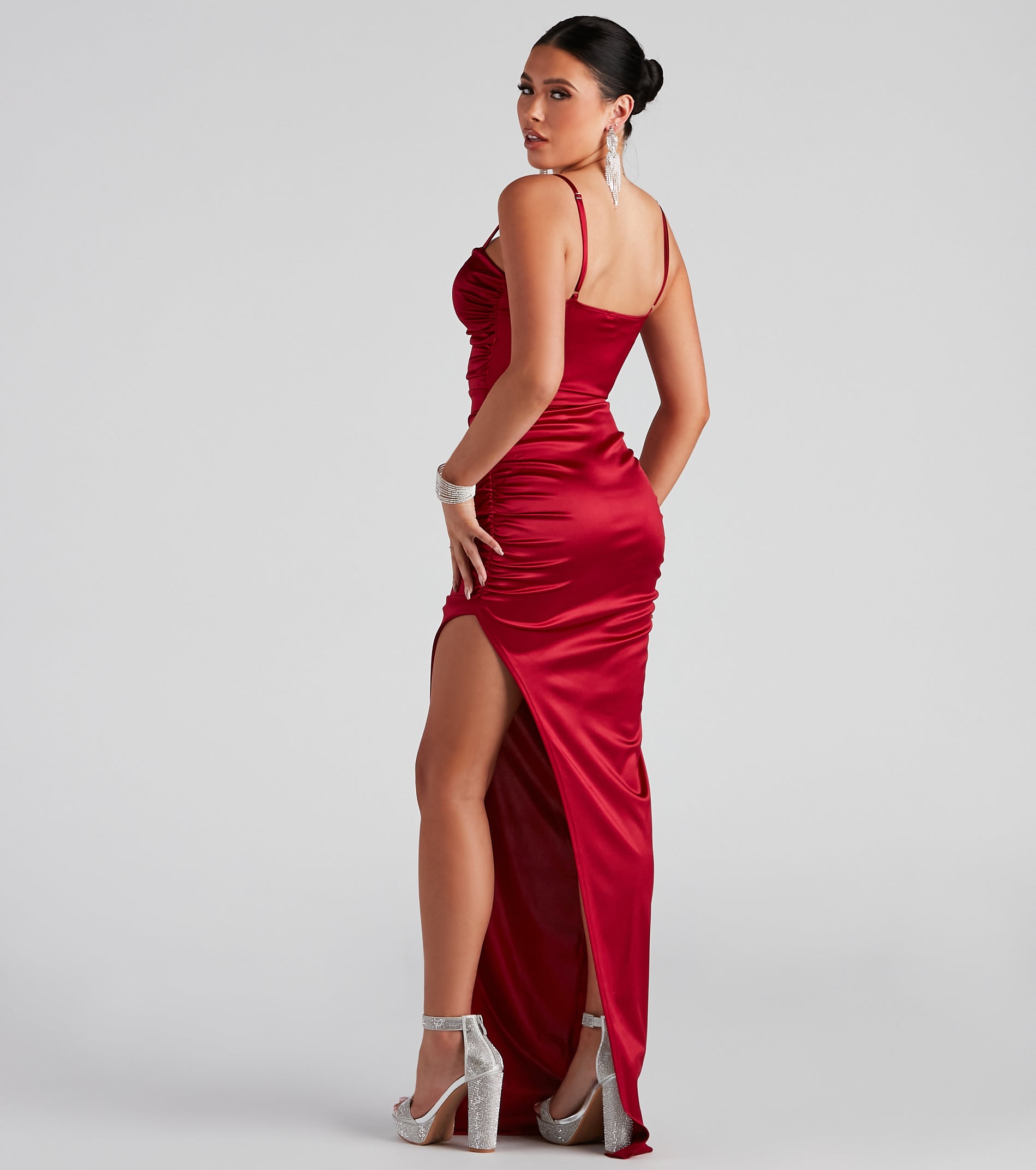 Jessa Formal Satin V-Neck Slit Dress