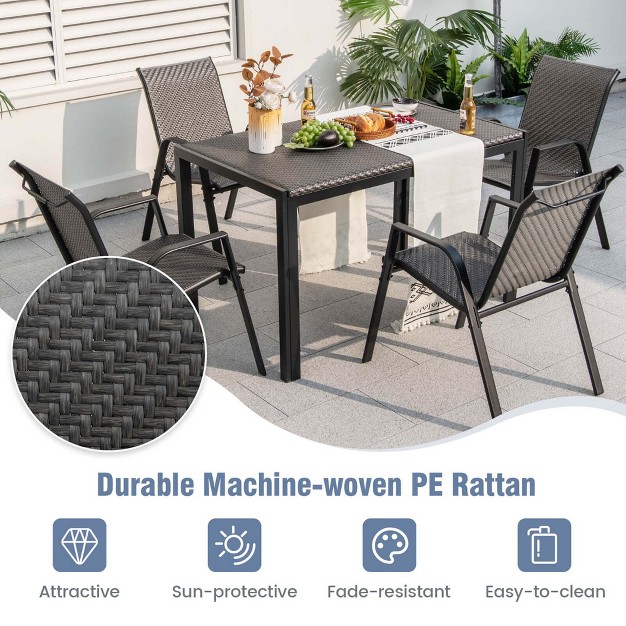 Costway Patio Rattan Chairs Set Of 4 Stackable Dining Chair Set With Wicker Woven Backrest