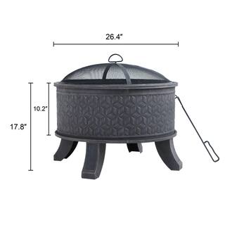 PHI VILLA 26.4 in. Antiqued Pattern Round Metal Fire Pit THD-E02GS005