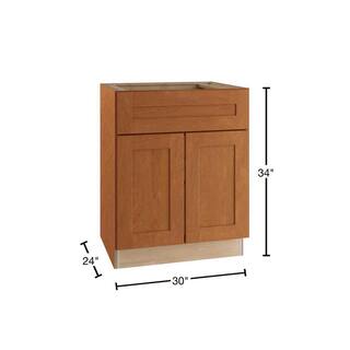 Home Decorators Collection Hargrove Assembled 30x34.5x24 in. Plywood Shaker Base Kitchen Cabinet 1 rollout Soft Close in Stained Cinnamon B30-1T-HCN