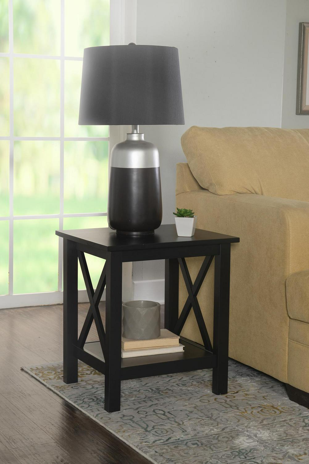 Linon Davis Solid Wood End Table 22  Tall with Shelf Black Finish  Crowdfused