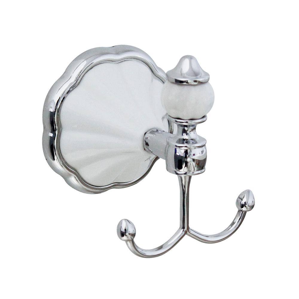 MODONA FLORA Double Robe and Towel Hook in White Porcelain and Polished Chrome 9954-A