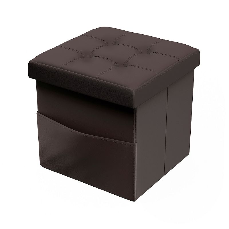 Lavish Home Foldable Faux Leather Storage Cube Ottoman