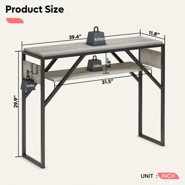 Farmhouse Console Sofa Table Entry Table with 2 Tier Shelves