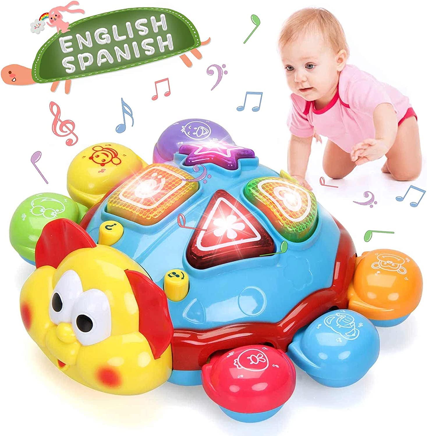 Baby Toys 6-12 Months， Musical Learning Crawling Toys， Toddler Toys for 12 18 24 Months English， Spanish