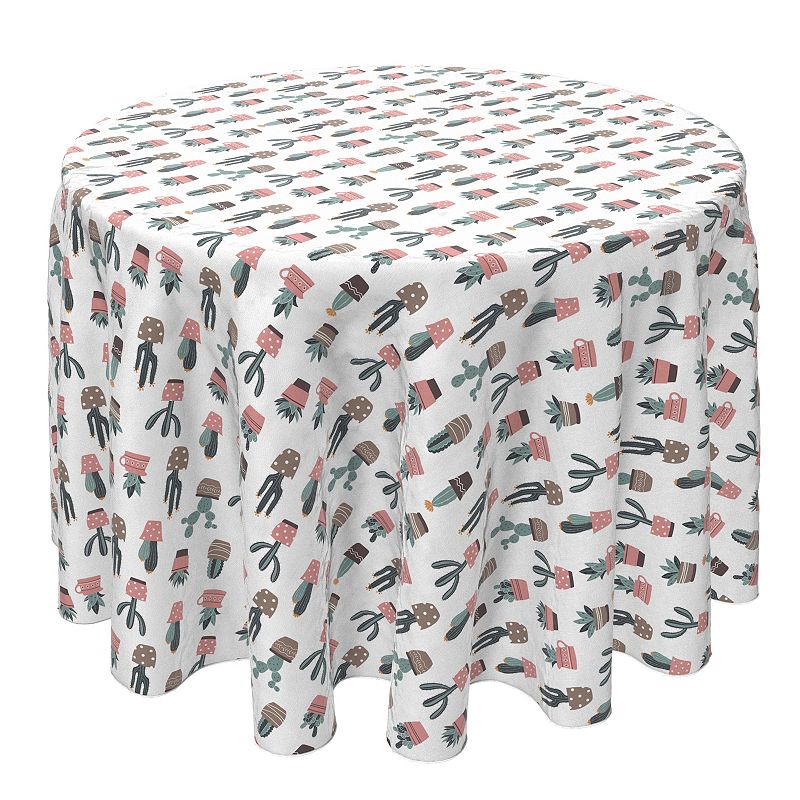 Round Tablecloth， 100% Cotton， 60 Round， Cactus House Plants