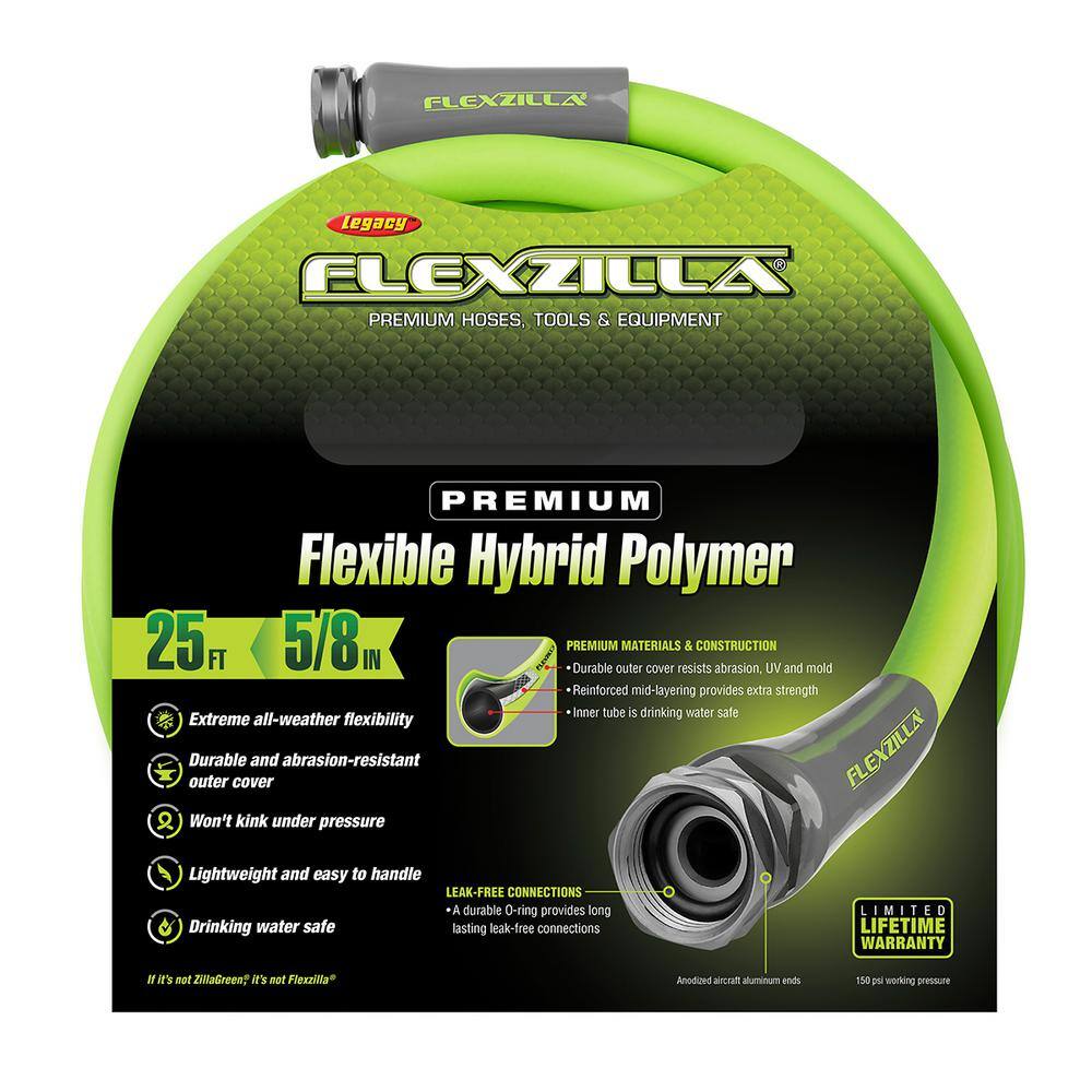 Flexzilla 58 in. x 25 ft. 34 in. - 11-12 GHT Fittings Garden Hose HFZG525YW