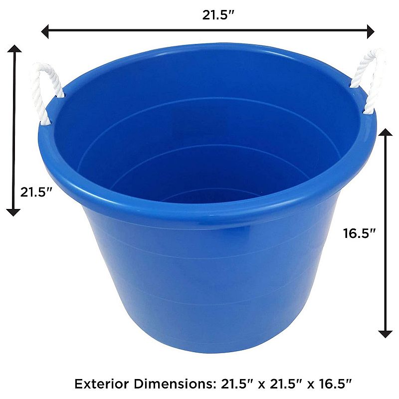 Homz 18 Gal Plastic Open Storage Round Utility Tub with Handles， Blue (2 Pack)