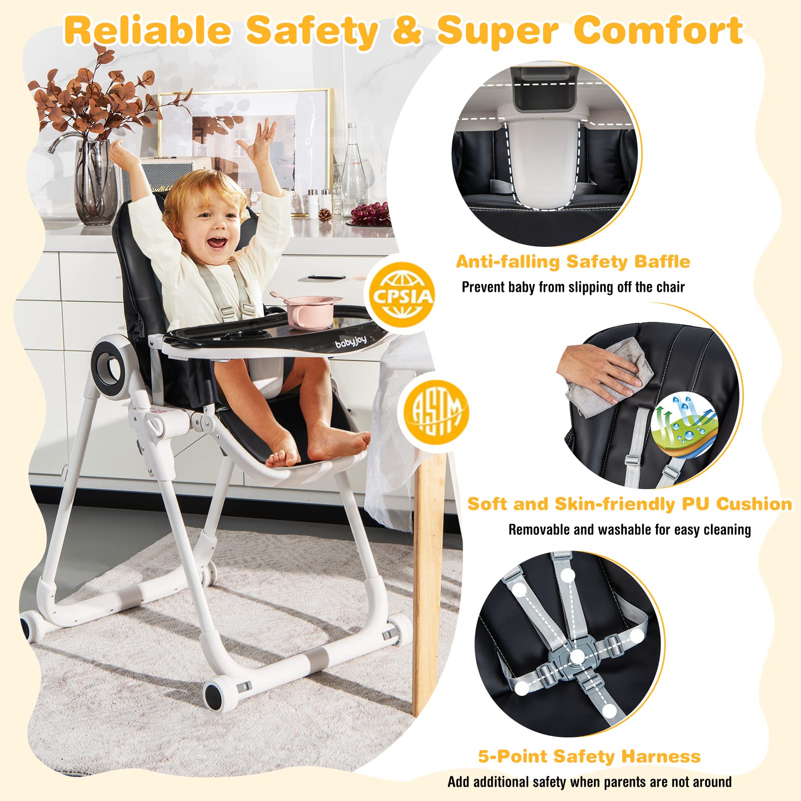 Costzon High Chair for Babies & Toddlers, Foldable Highchair