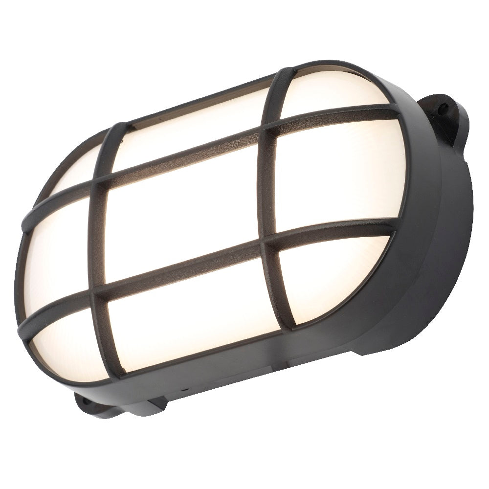 Britalia BRCZ-34026-BLK LED Black & White Diffuser Outdoor Oval Grille Bulkhead Wall Light 16cm