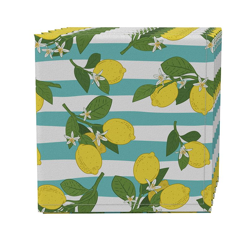 Napkin Set of 4， 100% Cotton， 20x20， Lemon Branches Stripe