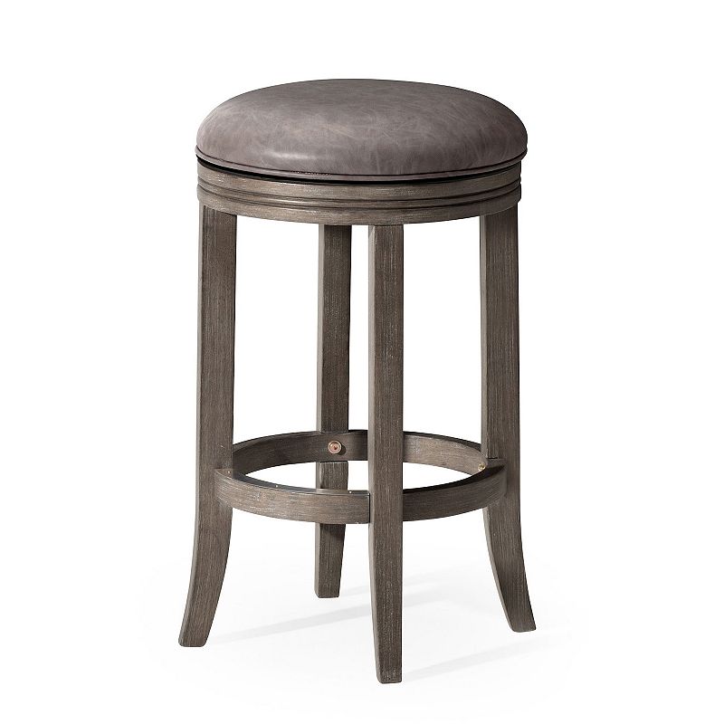 Maven Lane Eva Counter Stool， Reclaimed Oak Finish W/ Ronan Stone Vegan Leather