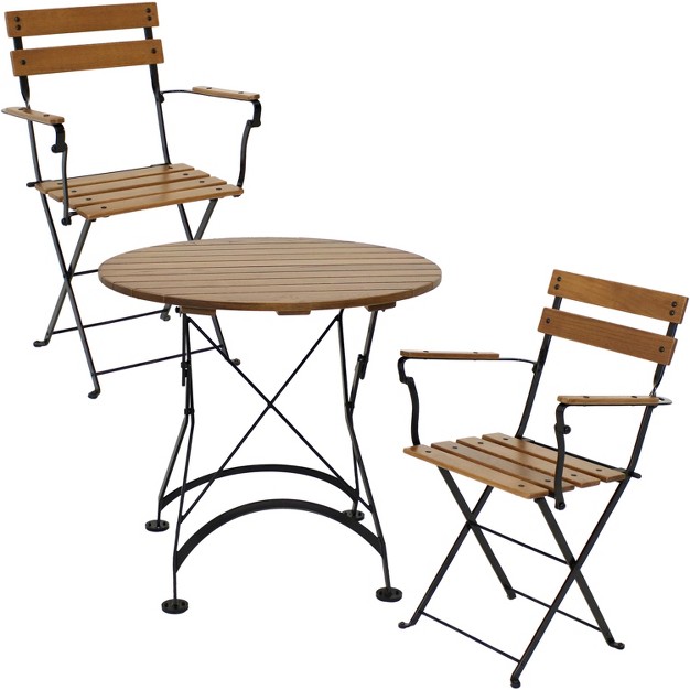 Sunnydaze Indoor outdoor Basic Chestnut Wood Bistro Table And Chairs Set Dark Brown 3pc