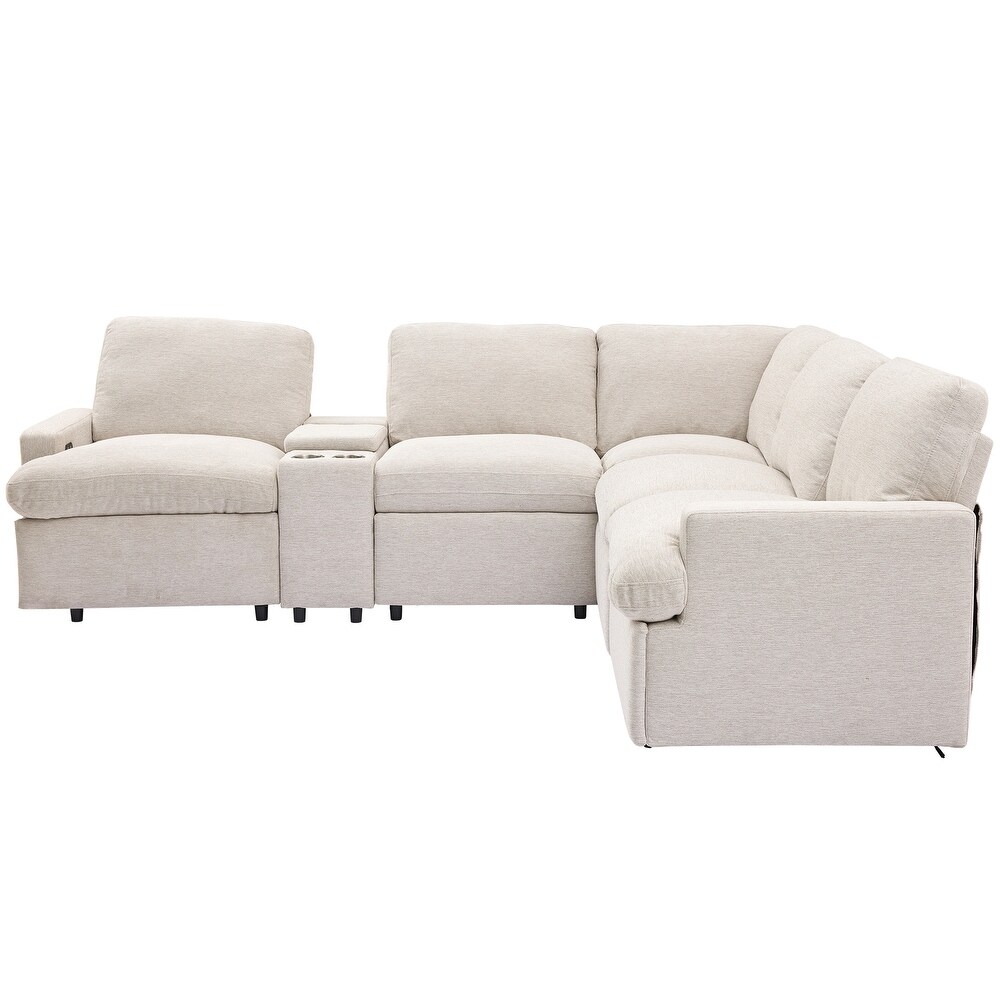 104'' Power Recliner Corner Couch w/ USB Ports and Power Socket  L shape Sectional Sofa Set w/ Storage Box   Cupholders