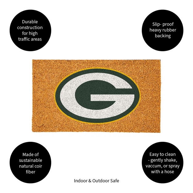 Evergreennflgreen Bay Packers Logo Natural Coir 28 X 16 Inches Indoor Outdoor Doormat