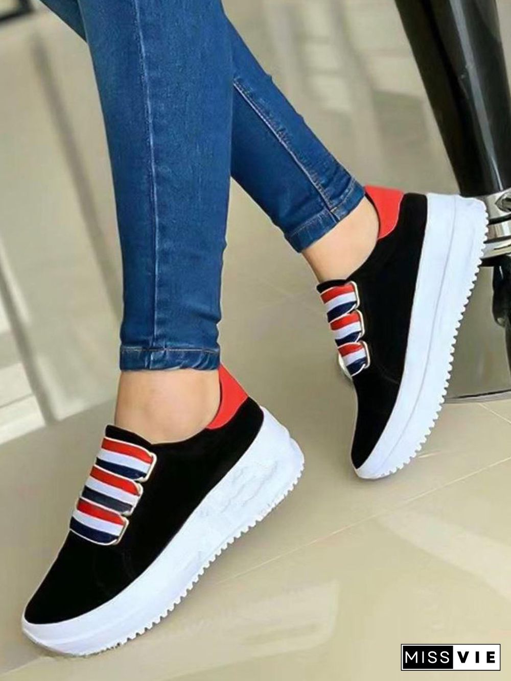 Striped Contrast Portable Slip-On Platform Sneakers