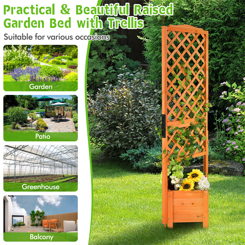 Wooden Raised Garden Bed 71¡± High Planter with Trellis for Plant Flower Climbing Pot Hanging