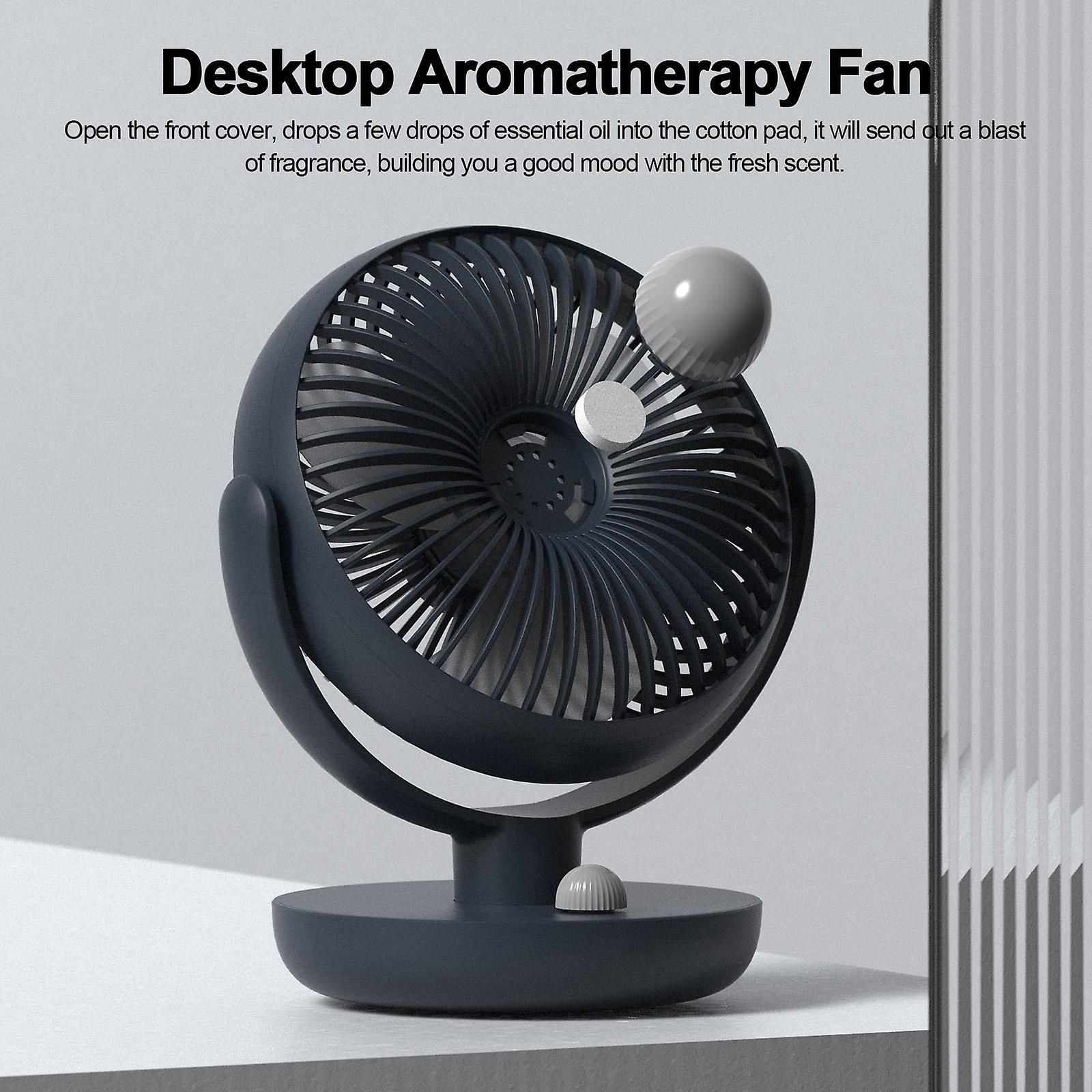 Dark Blue Desk Fan Portable Personal Fan Desktop Aromatherapy Fan 10 Speeds Adjustable Electric Cooling Fan 120-degree Shaking Head 90-degree Up And D