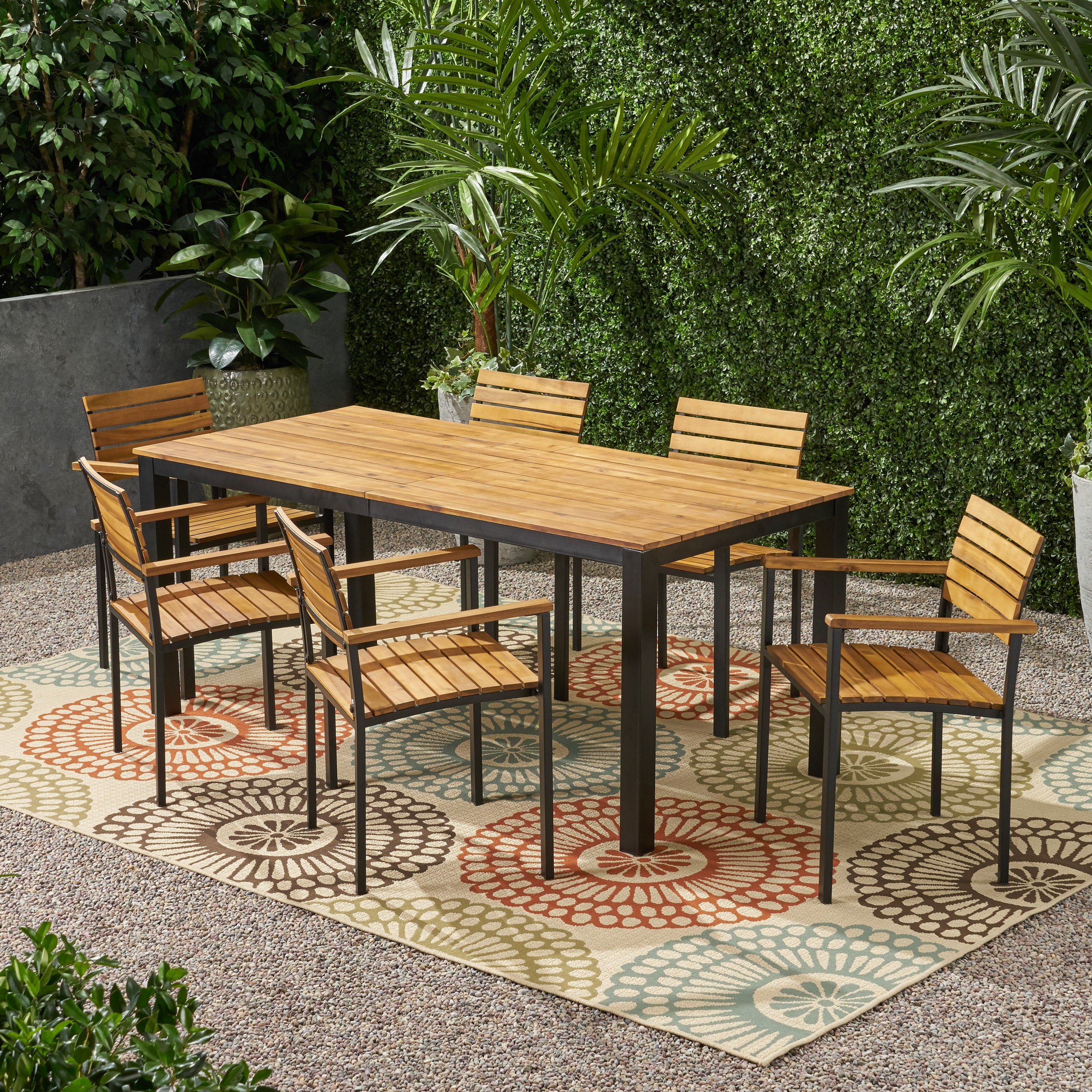 Veromca Outdoor 6 Seater Wood and Iron Dining Set