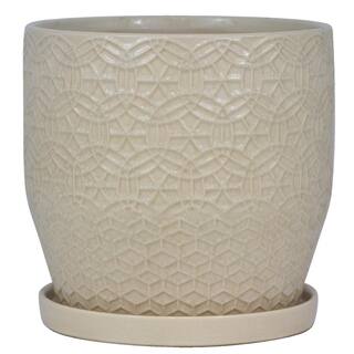 Trendspot 10 in. Dia Ivory Rivage Ceramic Decorative Pot CR10853-10B