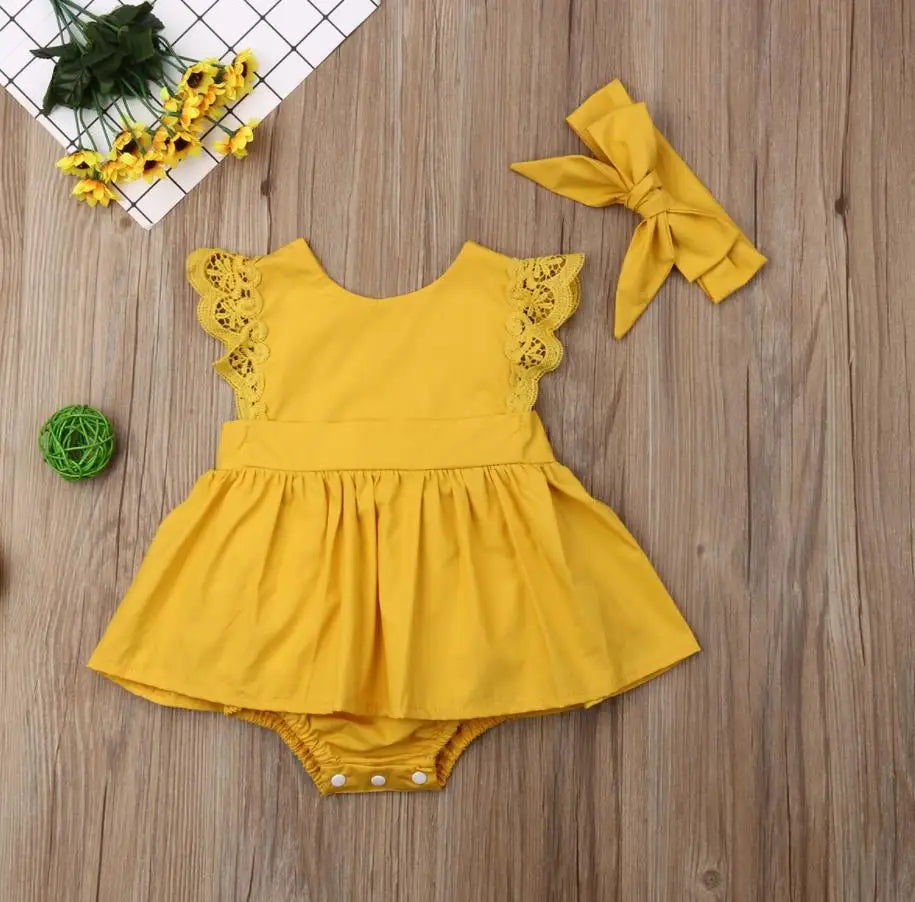 New Arrival 2pcs Red Flower Baby Clothing Newborn Baby Girls Lace Backless Romper Dress Jumpsuit Outfits Clothes 0-24M