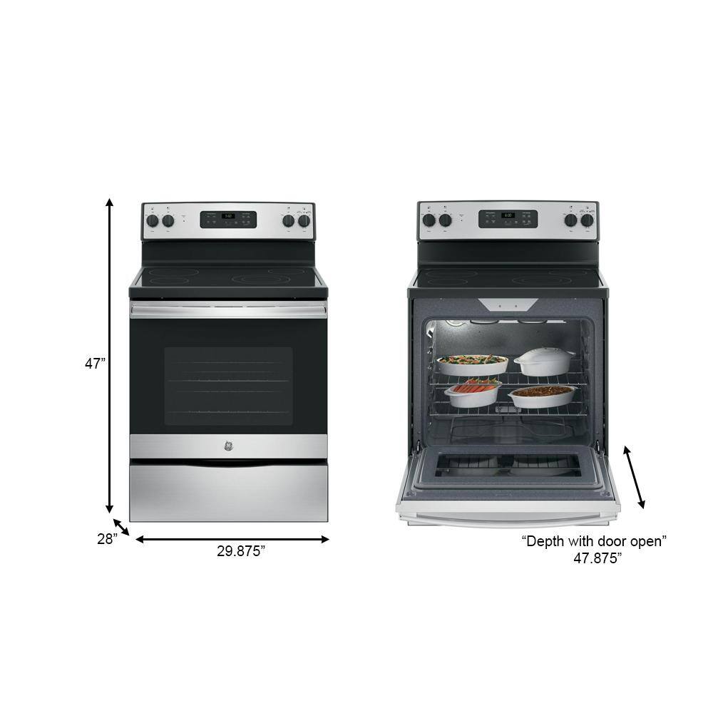 GE 30 in. 5.3 cu. ft. Freestanding Electric Range in Stainless Steel JBS60RKSS