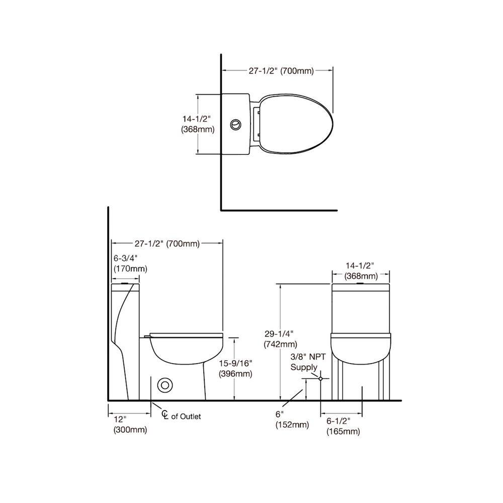 12 in. Rough-In 1-piece 1.61.1 GPF Dual Flush High Efficiency Elongated Toilet in White Seat Included ALDMT60SM