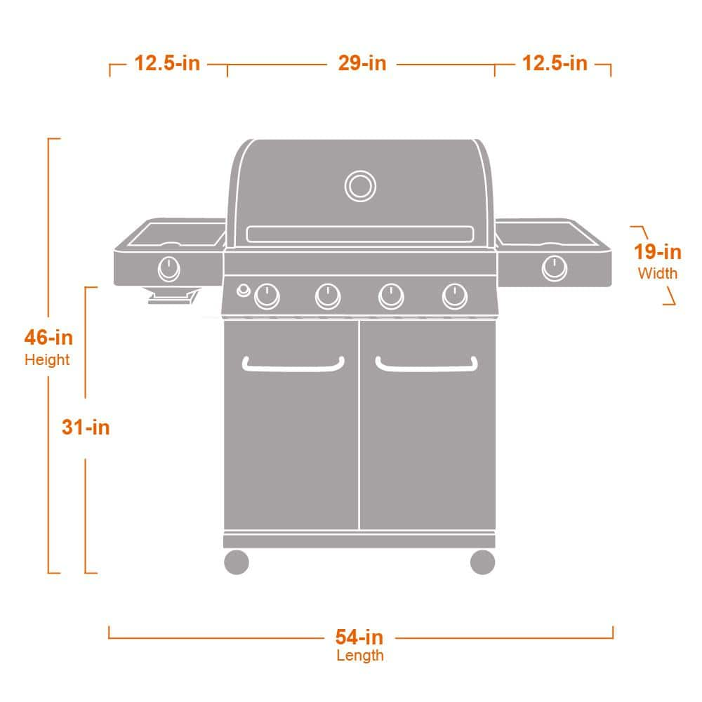 Monument Grills 4-Burner Propane Gas Grill in Stainless with Clear View Lid, LED Controls, Side and Sear Burners 35633