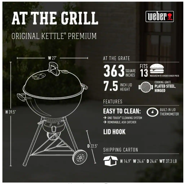 Weber 22 in. Original Kettle Premium Charcoal Grill in Black with Built-In Thermometer