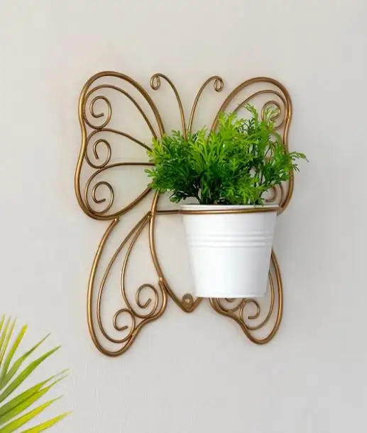 Balcony Outdoor Indoor butterfly shaped Iron wire Wall Metal Hanging Flower Pot Planter Holder