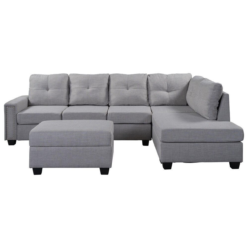 Reversible Sectional Sofa with Storage Ottoman  4 Seat L shape Couch