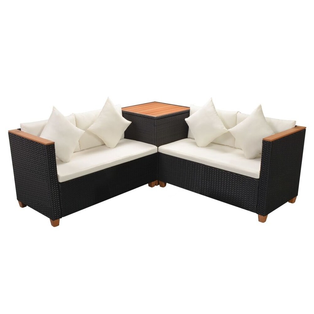 vidaXL 4 Piece Patio Lounge Set with Cushions Poly Rattan Black   46.5\