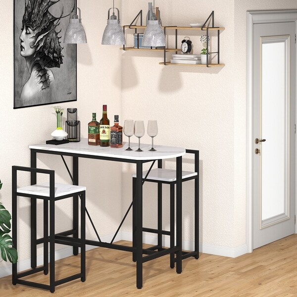 3-Piece Bar Table Set， Kitchen Pub Dining Table with 2 Bar Stools